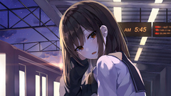 Anime School Girl Sitting In Train Platform