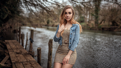 Blonde Girl On Lake Side