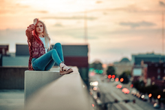 Blonde Girl Rooftop Depth Of Field