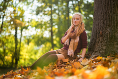 Blonde Girl Sitting Autumn