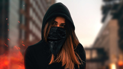 Blonde Girl Sitting Face Covered