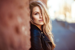 Blonde Girl Standing Side Wall