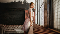 Brown Eyes Blonde Girl In Polka Dot Dress