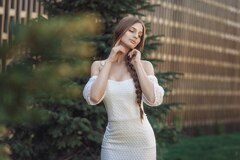 Brunette Girl In White Dress