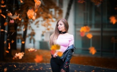 Brunette Model Looking Away Autumn Outdoors