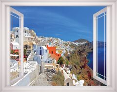 Santorini Island (Hexoa Painting window Landscape Cliché in the Santorini Islands)