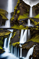 long exposure photo of a giant waterfall in Iceland, | Stable ...