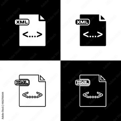 Set XML file document. xml button icon isolated on black ...