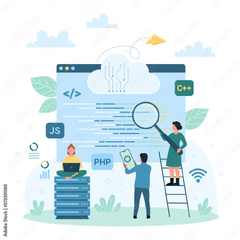 Program code development technology vector illustration. Cartoon ...