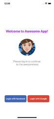 React native Welcome screen with title, logo, message and login ...
