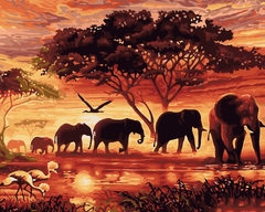 Figured'Art Paint by Numbers Kit for Adults Elephants at Sunset 16"x20 (Paint By Numbers Elephant Sunset)