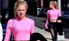 Romee Strijd flaunts her toned abs in pink crop top in NYC | Daily ...