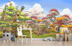 Fairy Forest With Houses Hemp And Mushrooms Peel And Stick