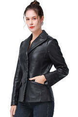 Bgsd Women's Ruth Leather Blazer Jacket (BGSD Women Tina Lambskin Leather Scuba Jacket)