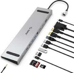 Docking Station, TOTU 13 in 1 USB C Docking Station with Dual HDMI, VGA, 82W PD, 4 USB, Laptop Docking Station and Stand for MacBook and Support (TOTU 13-in-1 USB-C Docking Station)