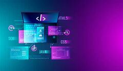 Web development, application design, coding and programming on laptop