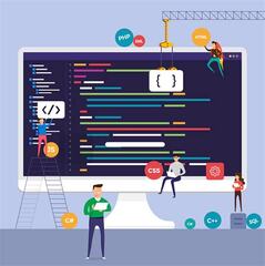 Flat design concept programmer coding program. Vector illustrate