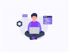 programmer people concept use laptop and programming code program icon