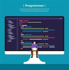 Flat design concept programmer coding program. Vector illustrate