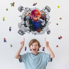 Mario Bros Movie 2023 3D Break The Stickers for Living Room Kids Room Boys Girl Gift Bedroom Removable