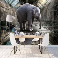 COJIC Animal Elephant , 3D Photo Peel and Stick Self-Adhesive , Removable Sticker Tv Background Large ...