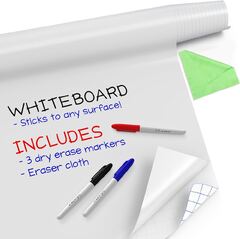 Kassa Reusable & Removable White Board 17" Wide x 78" Long Self Adhesive Dry Erase Contact Paper (Kassa Large Whiteboard Sticker Roll 17.3 X 78)