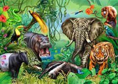 o Non-woven Photo 270 x 180 cm Tropical Tapire Forest Hipopotam Playroom Children's Room Modern XXL (Puzzle Garage African Jungle Animals)