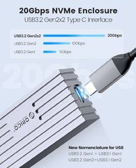 ORICO M.2 NVMe SSD Enclosure to USB-C PCIe Adapter 20Gbps USB3.2 Gen for NVMe M-Key/M+B Key SSD 2230/2242/2260/2280