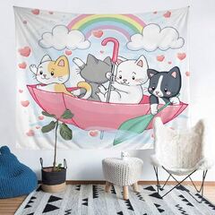 Feelyou Cartoon Cat Tapestry Cute Kitten Tapestry for Kids Boys Girls Rainbow Pet Cat Heart Tapestry 3D Animal Theme ...