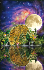 Leopard Moon 550 Piece Jigsaw Puzzle by Sunsout Inc (" Leopard Moon " by Enright Bungalow Rose)