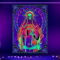 Tapestry Blacklight Tapestry Sun and Moon Tapestry Uv Reactive Skull Tapestries Tirppy psychedelic Black light Skeleton Tapestry (Santa Muerte Blacklight Tapestry)