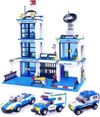 WishaLife City Police Station Building Kit Police Car Toy City Police Sets (736 Pieces City Police Station & Car Building Blocks Set with 3 Police Toy