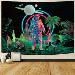 Great Choices Blacklight Astronaut Tapestry Uv Reactive Planet Tapestry Trippy Cactus Tapestry Galaxy Stars Tapestry Psychedelic Space T (Blacklight Astronaut Tapestry)