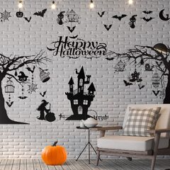 Halloween Decals (3 Sheets Halloween Decals Tall Halloween Decal Bats Ancient Castle Halloween Removable Diy For Halloween Party)