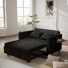 Bocarali 58" W Convertible Sofa Bed, 3 in 1 Velvet Upholstered Loveseat Sleeper with Adjustable Backrest