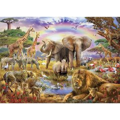 CHengQiSM 1000 Pieces African Animal Puzzles Jungle Scene African Beasts Elephant Jigsaw Puzzle for Adults (Educa Watering Hole Under Rainbow)