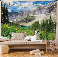 Ambesonne Grey and White Tapestry Modern Brick Tiles Urban Construction Architecture Building Town Picture (Lunarable Nature Tapestry North Montana Mountains with a Creek Meadow Spring Rural Lake Pine Trees Scenery)