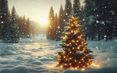 AI generated Christmas treeated with lights On the snow ...