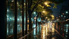 AI generated City lights reflect on wet streets at dusk generated ...