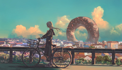 Anime Original Bike City Long Hair Artwork