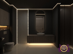 BATHROOM INTERIOR WITH DARK AMBIANCE