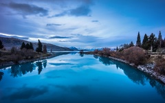 Blue nature landscape, mountains, lake reflection ...