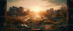 city landscape sunrise dust fog apocalypse landscape game ...