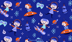 Futuristic Children Retro Cartoon Pattern Vector