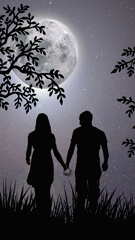 Couple Silhouette Moonlight