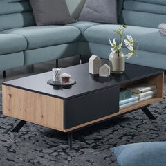 Wohnling Coffee Table 110 x 60 x 38 cm MDF Oak / Black - Rectangular Coffee Table with Storage Space - Coffee Table with Drawers - Living Room (George Oliver Booragoon Coffee Table with Storage)