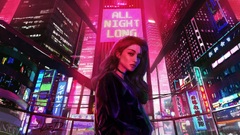 Girl All Night Long Retrowave City Artwork