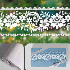 VEELIKE Lace Border Window Sticker Transparent White Removable Peel and Stick Waist Line Sticker for Glass Window Door (Livelynine Transparent Flower Border Stick and Peel Window Floral Borders for Bedrooms Bathrooms Lace Decals for Kitchen)