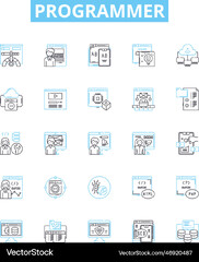 Programmer line icons set developer coder Vector