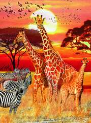 Ravensburger - Sunset in Africa - Jigsaw Puzzle - 1500 Pieces (Giraffe & Zebra Diamond Painting Kit)